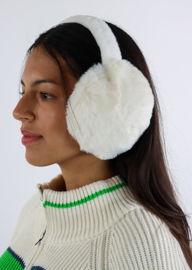 Just A Girl Foldable Fuzzy Ear Muffs ★ White