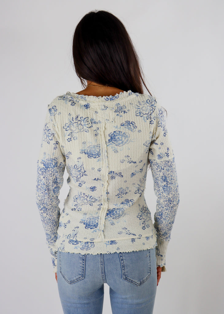 Free People Clover Printed Thermal ★ Blue and Cream