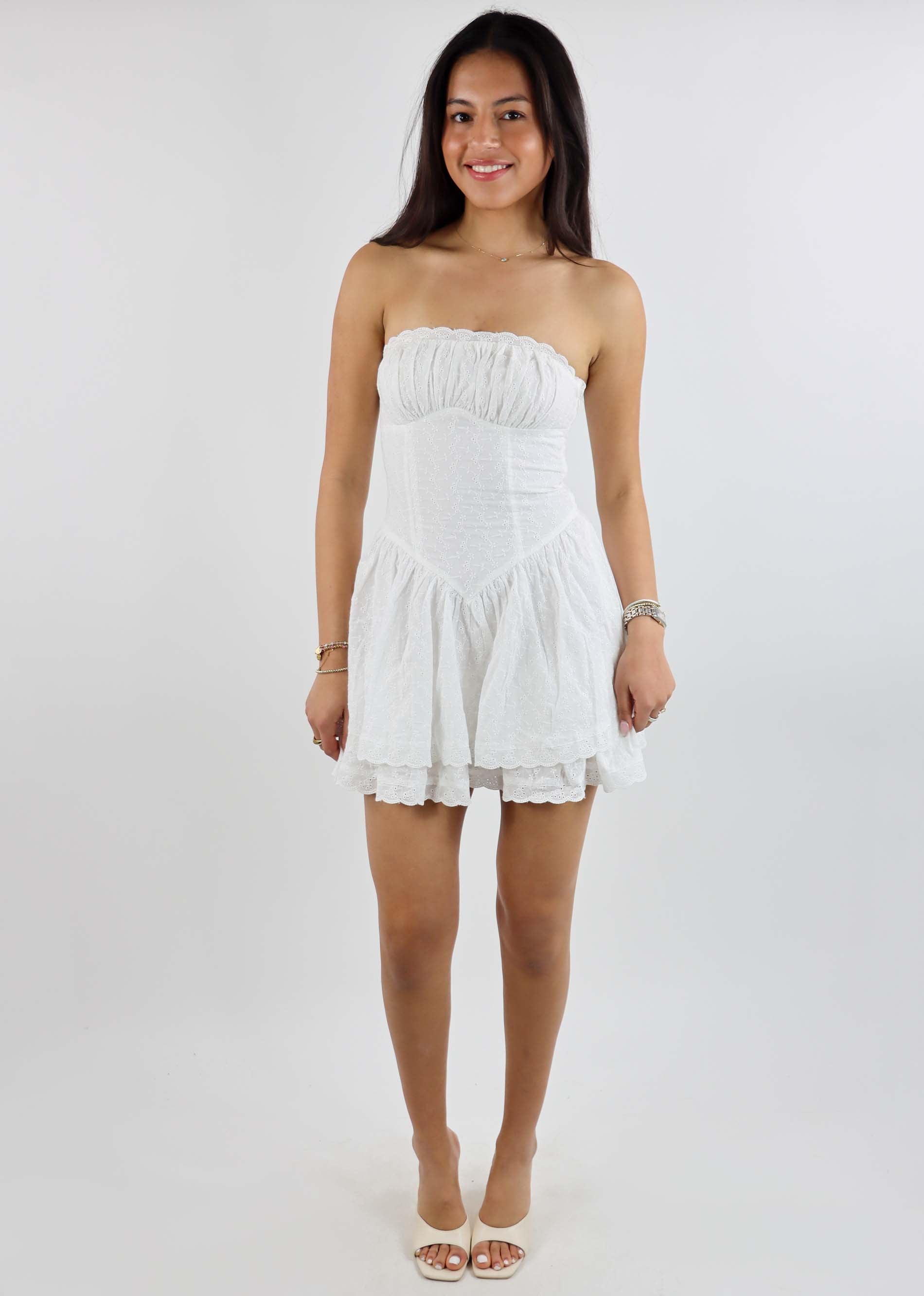 My Girl Eyelet Mini Dress White Large , Women's By Rock N Rags