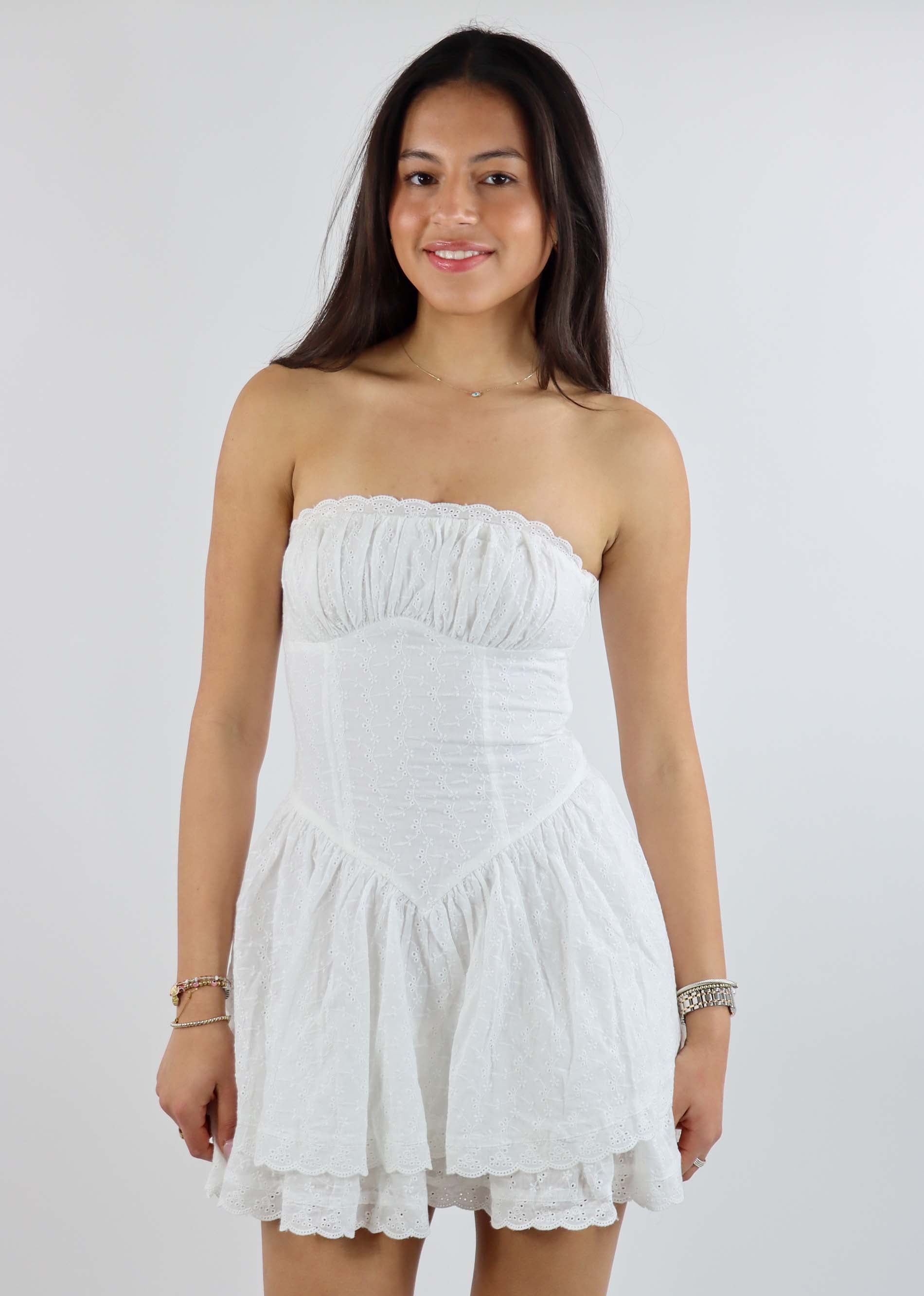 My Girl Eyelet Mini Dress White Large My Girl Eyelet Mini Dress White Large