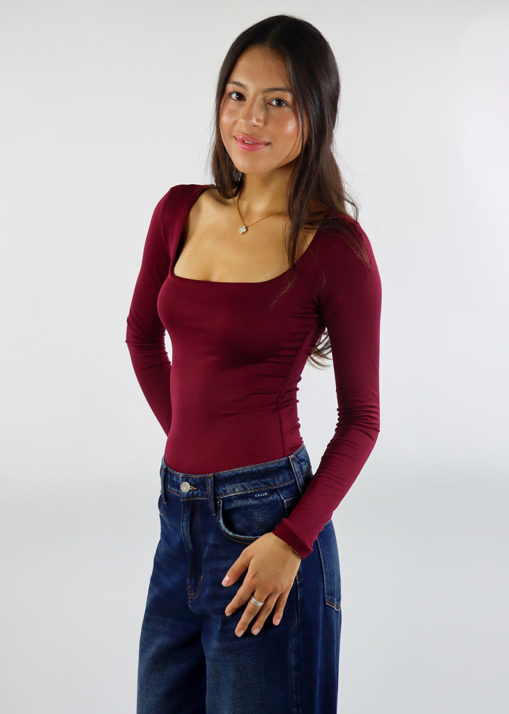 Midnight Rider Long Sleeve Bodysuit ★ Burgundy