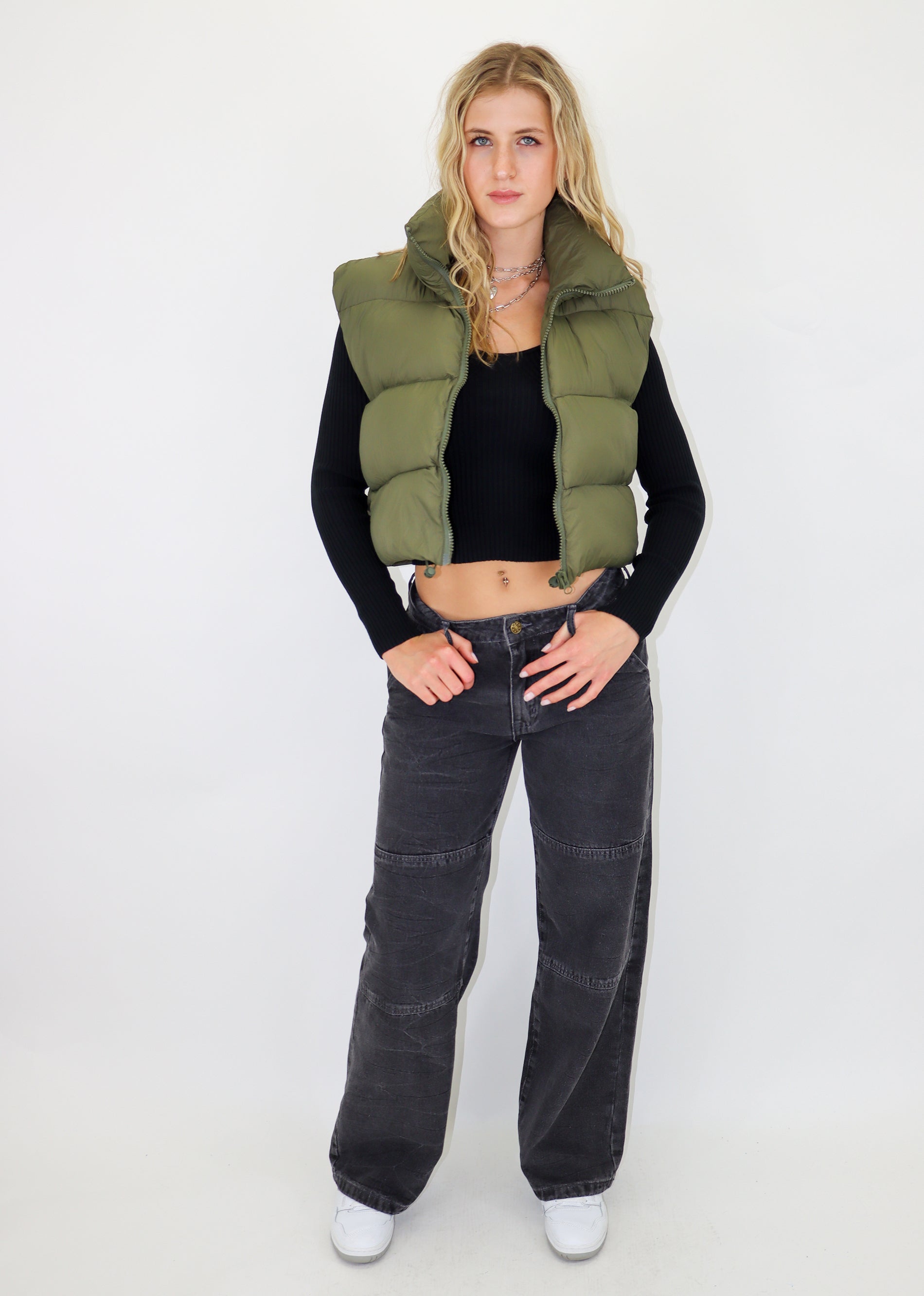 N On Love Rags Olive – The Run Green Rock Vest Puffer