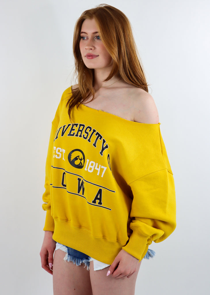 University Of Iowa Off The Shoulder Crewneck ★ Yellow