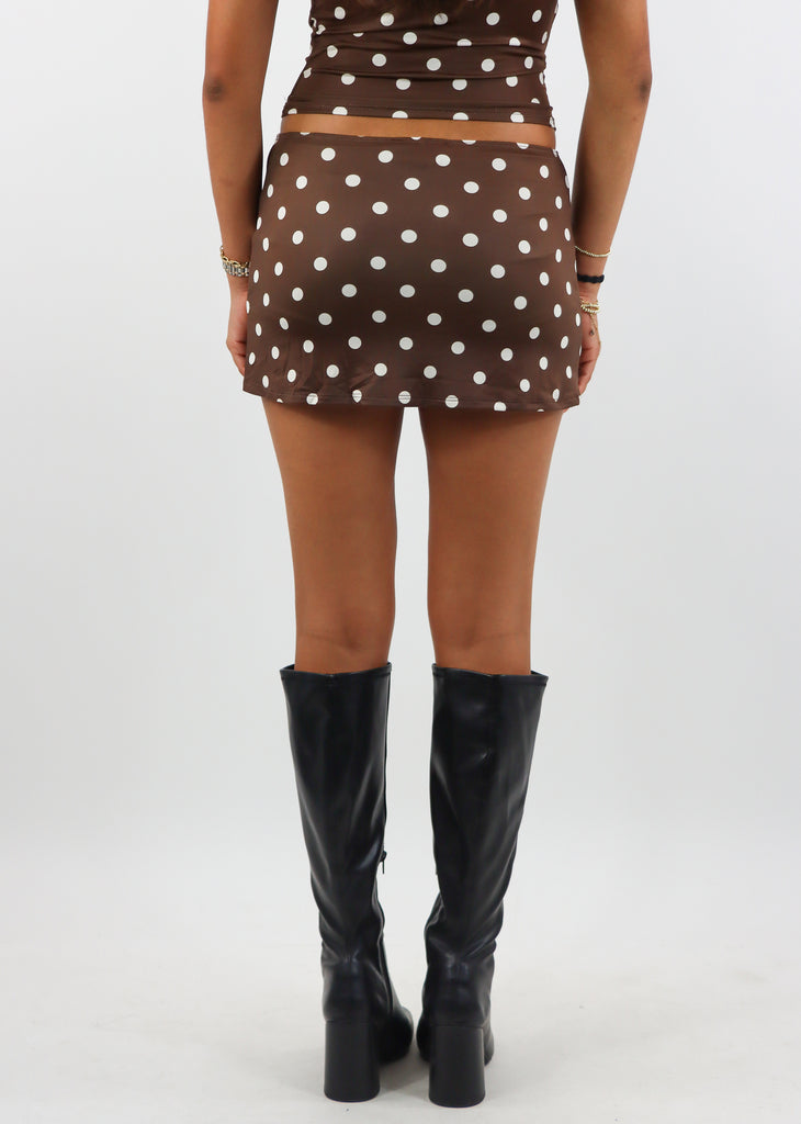 Brown Eyed Girl Mini Skirt ★ Brown Polka Dot