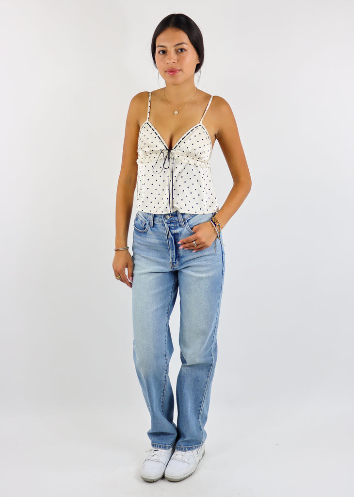 Daydreaming Top ★ Ivory Black Polka Dot