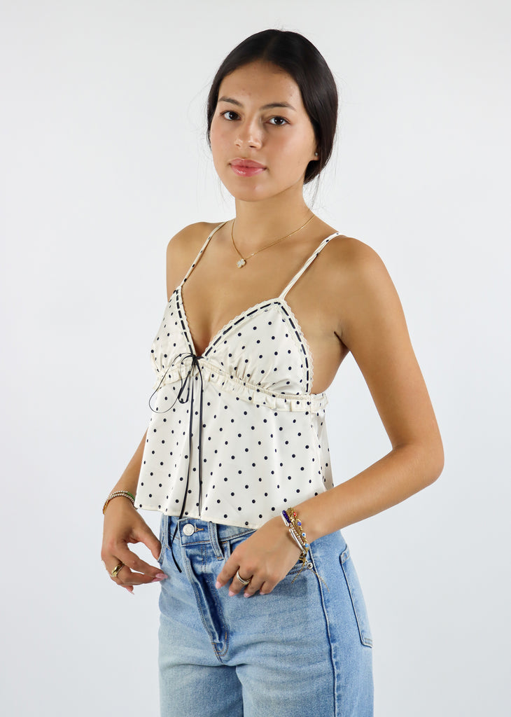 Daydreaming Top ★ Ivory Black Polka Dot