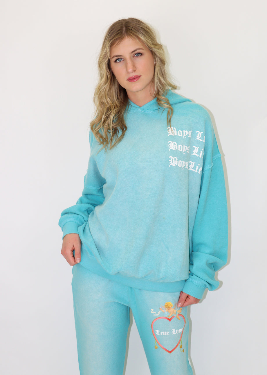 Boys Lie Head Over Heals Hoodie Teal Rock N Rags