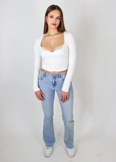 Crop Stacy Square Neck High Back Long Sleeve Tee