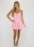 Pink flowy tiered cami bustier mini dress