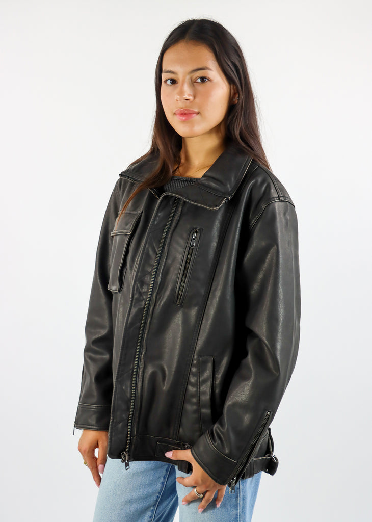 Free People Buckle-Up Vegan Leather Jacket ★ Black