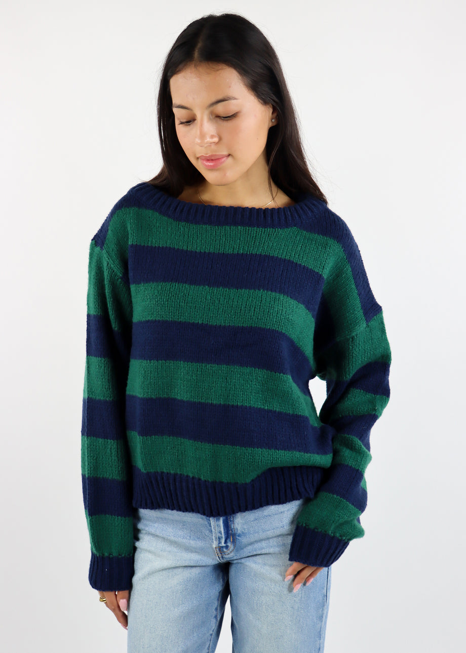 White Striped Brandy Melville Green And Blue Striped Sweater