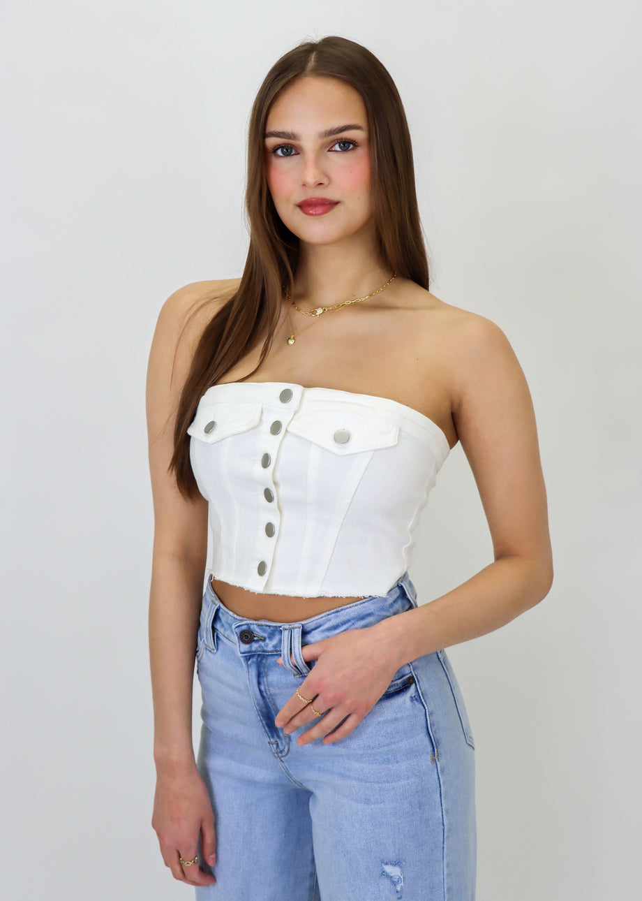 トップス tope information tube top Hardest Part Tube Top ☆ White – Rock N Rags