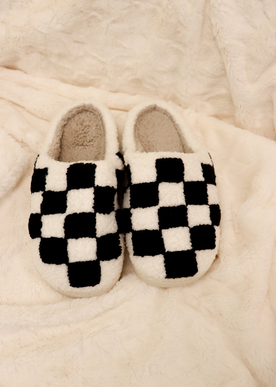 Checkerboard Fuzzy Slippers