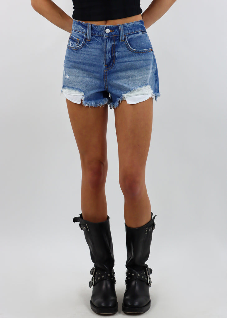 There She Goes High-Rise Denim Shorts ★ Medium Wash