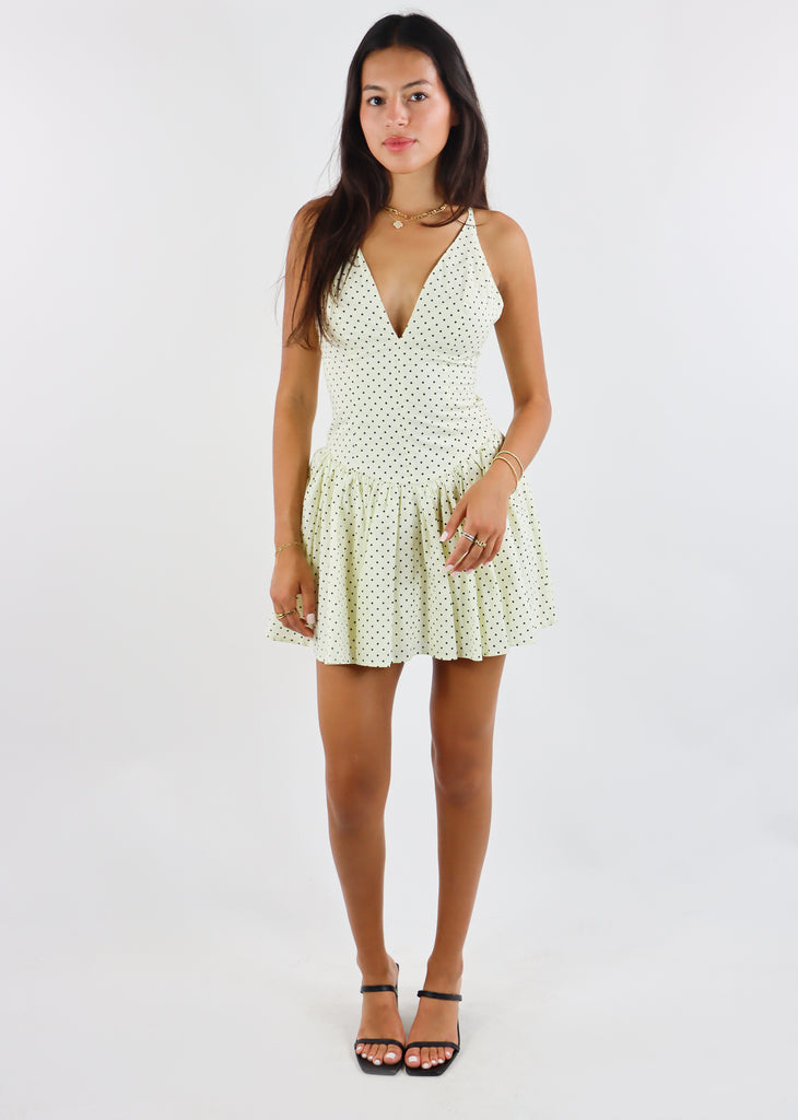 Dippin Dot Drop-Waist Mini Dress ★ Cream Polka Dot