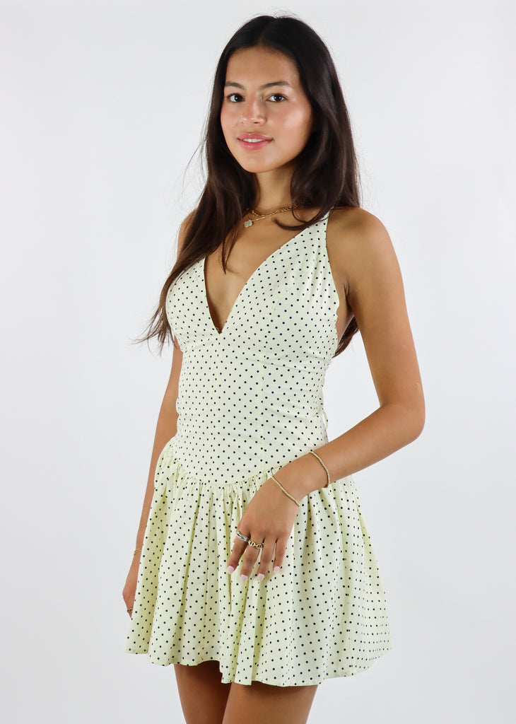 Dippin Dot Drop-Waist Mini Dress ★ Cream Polka Dot