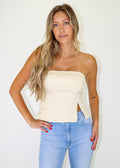 cream tube top strapless side slit full length corset top summer going out top
