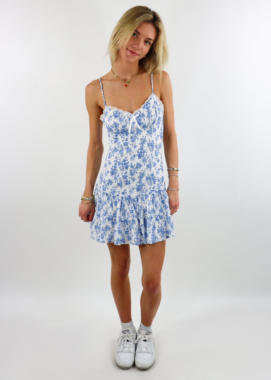 Buttercup Mini Dress Blue Floral Large Buttercup Mini Dress Blue Floral Large