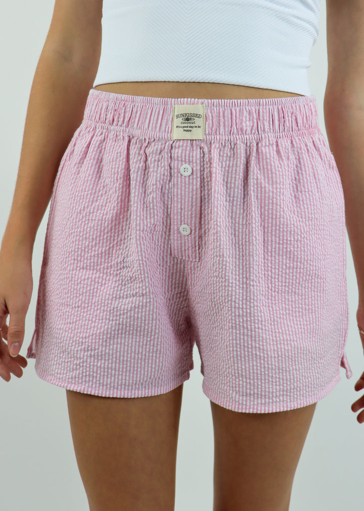 I'll Be Fine Seersucker Boxer Shorts ★ Pink