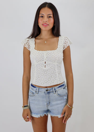 Free People Alma Top Eyelet Lace Button Top