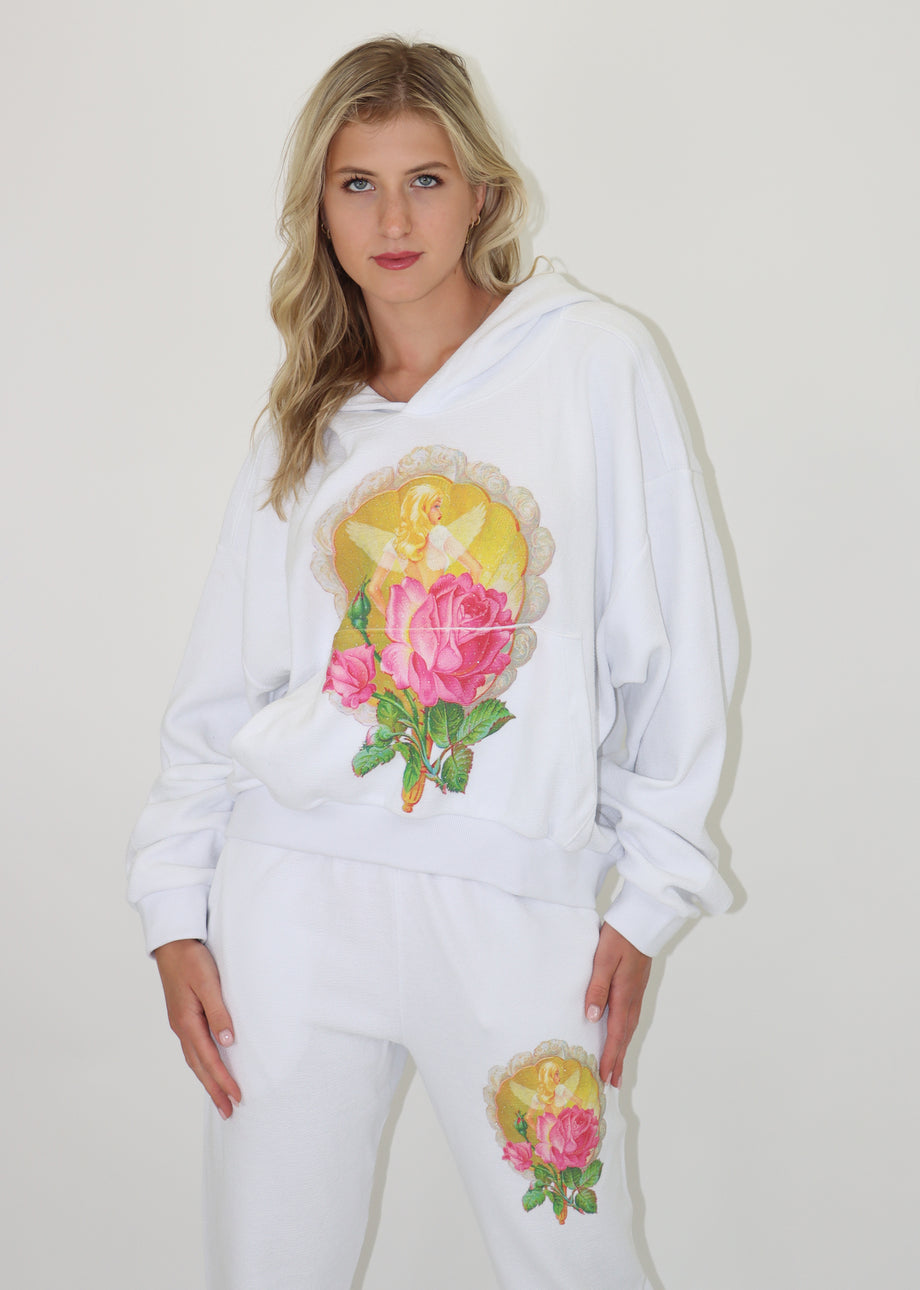 White 2024 floral hoodie