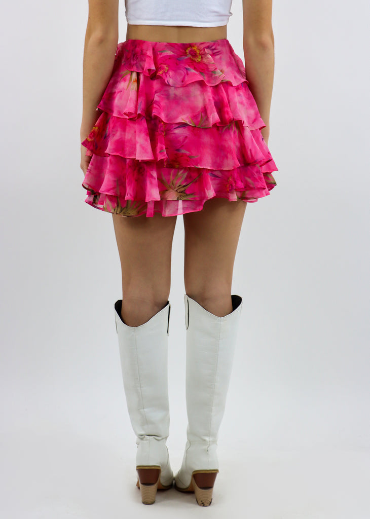 Lean On Ruffle Mini Skirt ★ Pink Floral