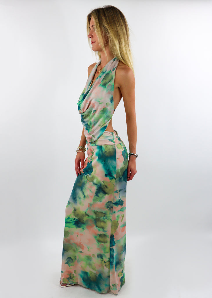 No Time To Talk Cowl Neck Maxi Dress ★ Green Multi