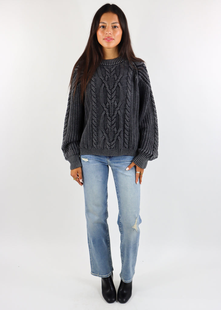 Free People Frankie Cable Knit Sweater ★ Vintage Black