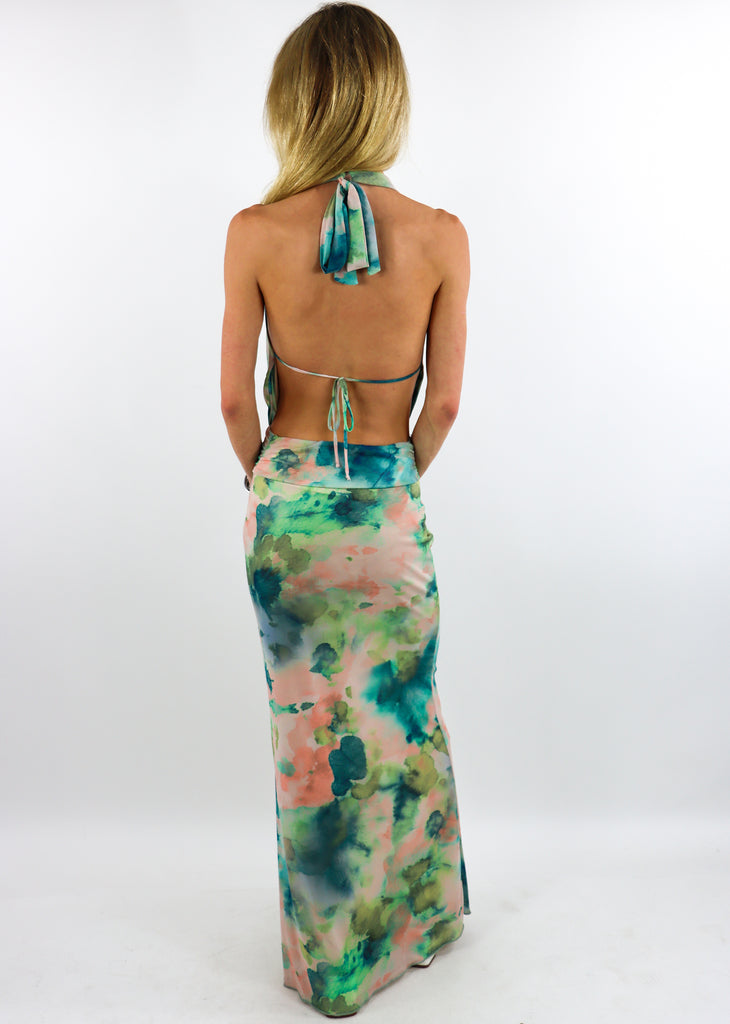 No Time To Talk Cowl Neck Maxi Dress ★ Green Multi