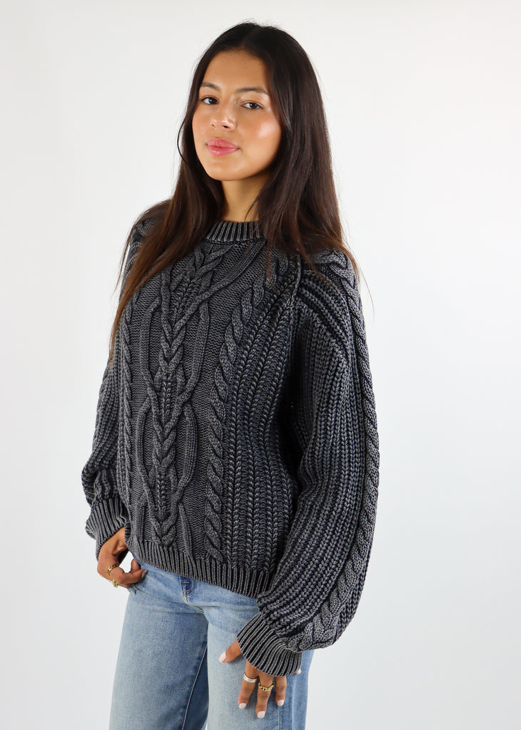 Free People Frankie Cable Knit Sweater ★ Vintage Black