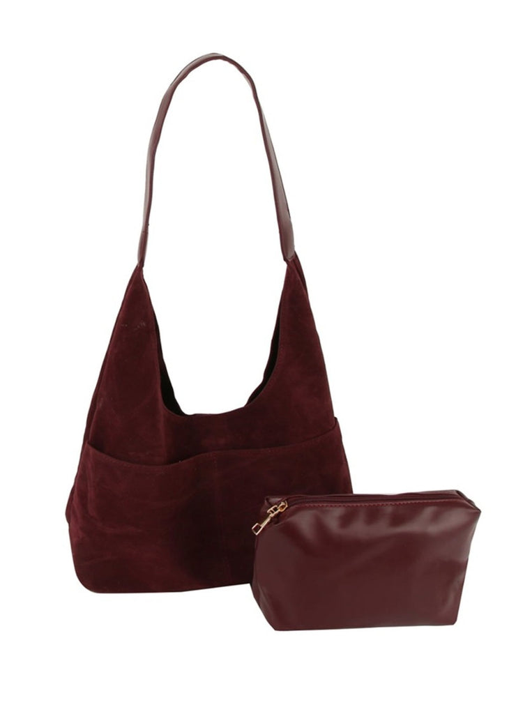 Faux Suede Boho Shoulder Bag  ★ Burgundy