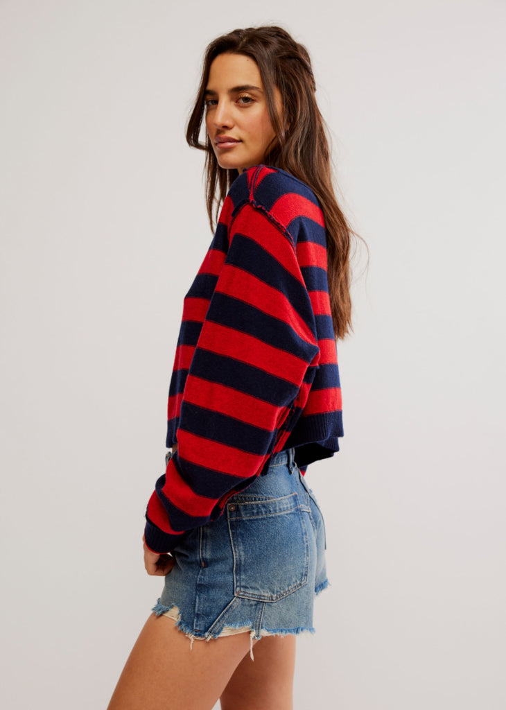 Free People WTF Into The Blue Cropped Pullover ★ Red & Navy