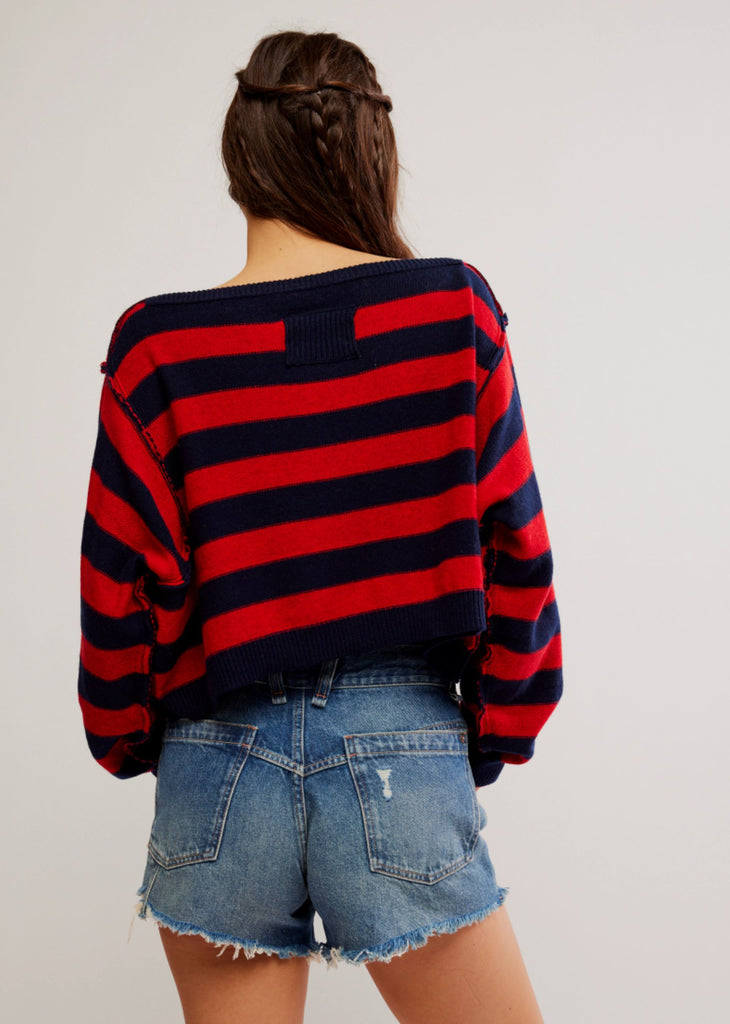 Free People WTF Into The Blue Cropped Pullover ★ Red & Navy