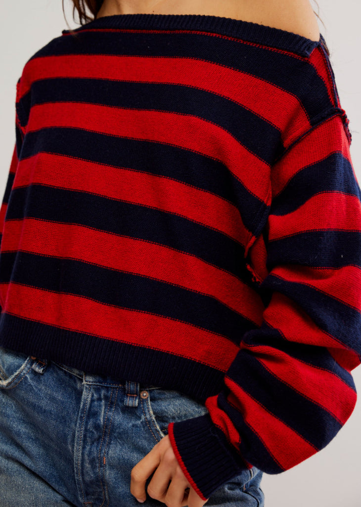 Free People WTF Into The Blue Cropped Pullover ★ Red & Navy