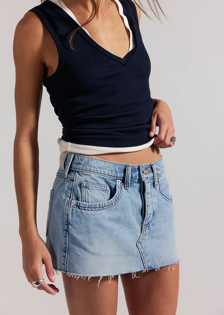 Free People Lainey Low Rise Mini Skirt ★ Light Wash – Rock N Rags