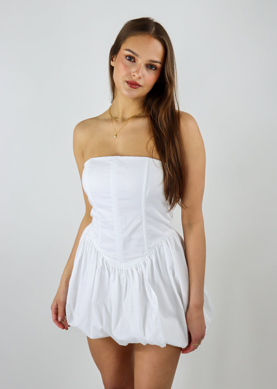 White Strapless Bubble Dress