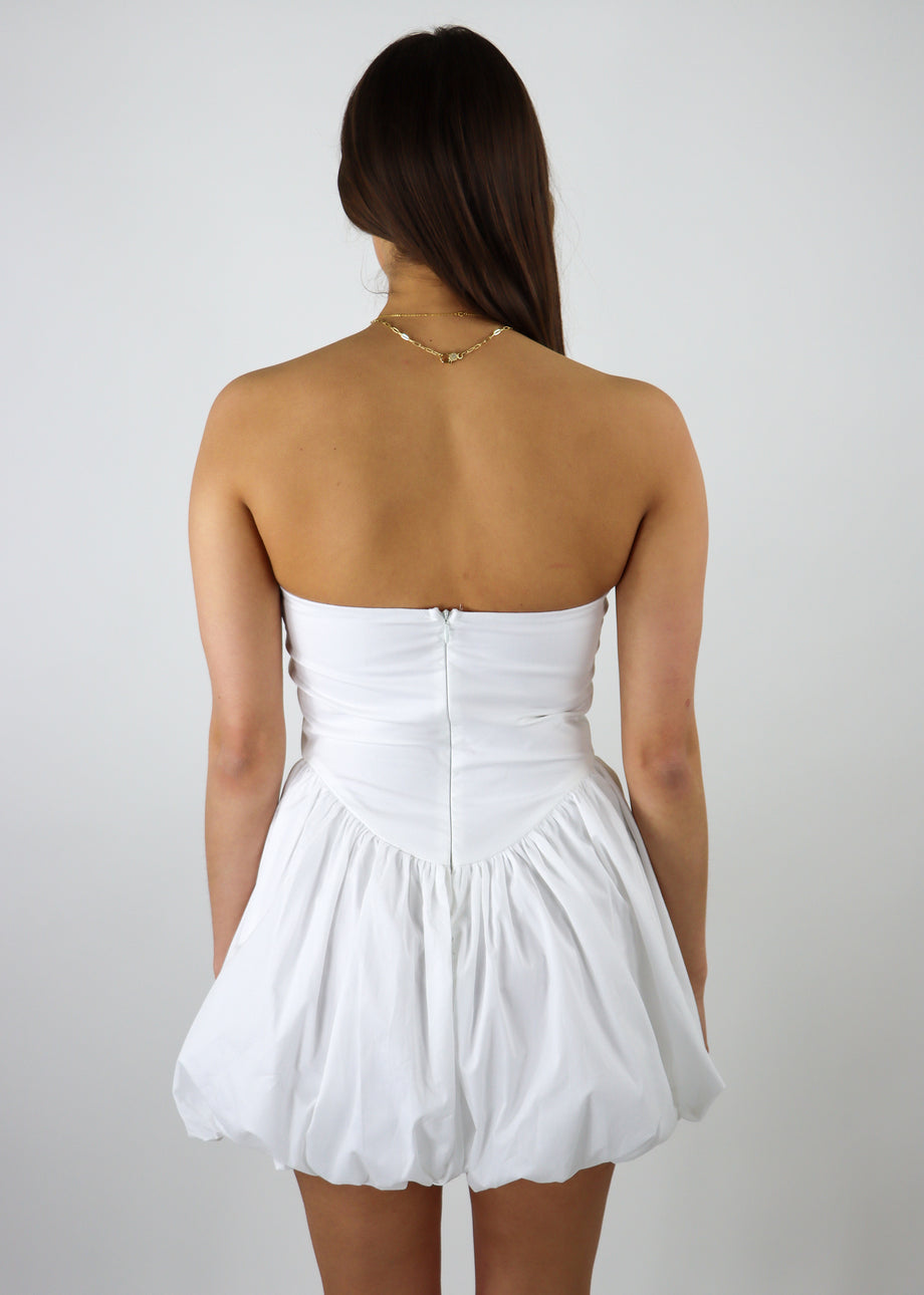 White Strapless Bubble Dress