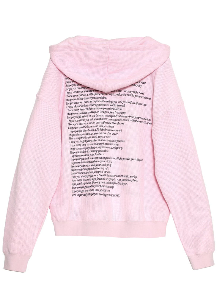 Boys Lie Yours Truly Thermal Racer Hoodie Light Pink Black Embroidered Heart I Hope You Quote