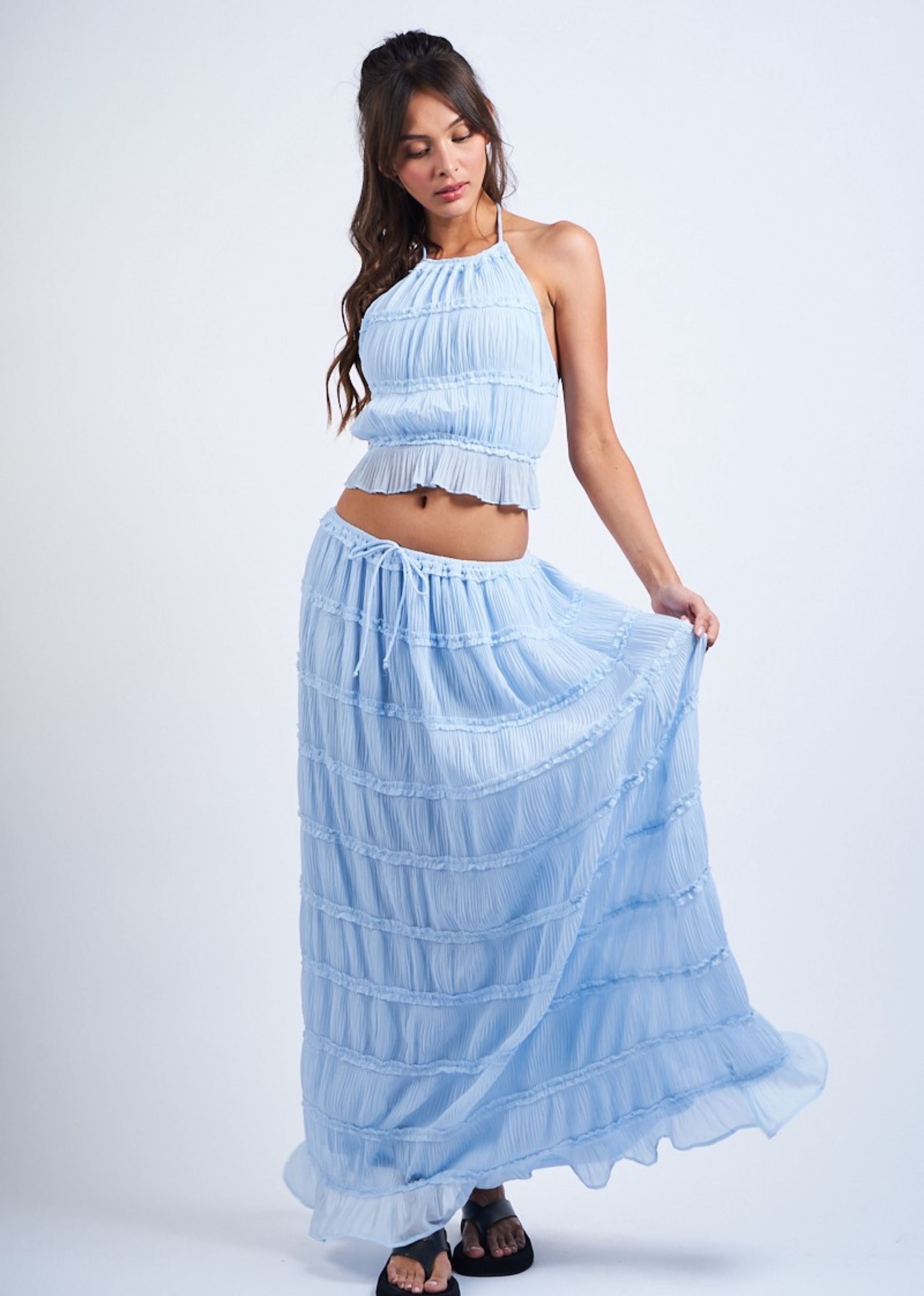Selina Tiered Maxi Skirt - Baby Blue