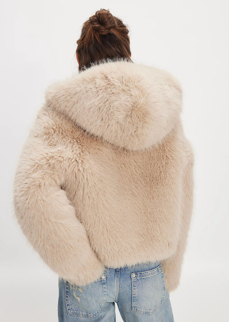 Free People Louder Please Fur Hooded Jacket ★ Almond