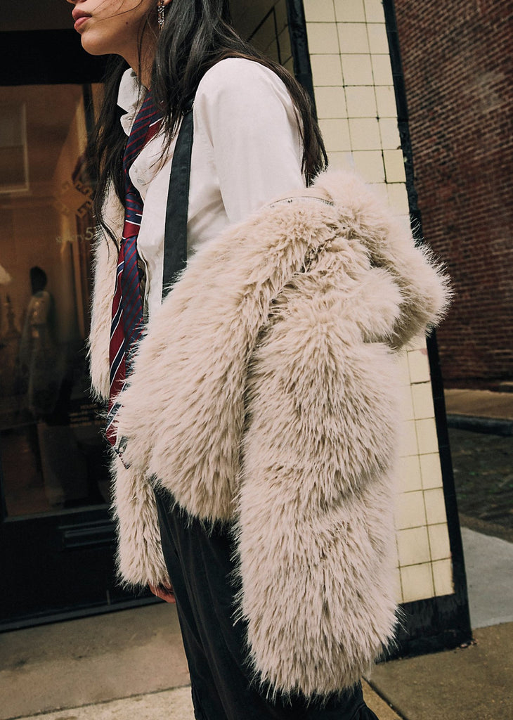 Free People Louder Please Fur Hooded Jacket ★ Almond