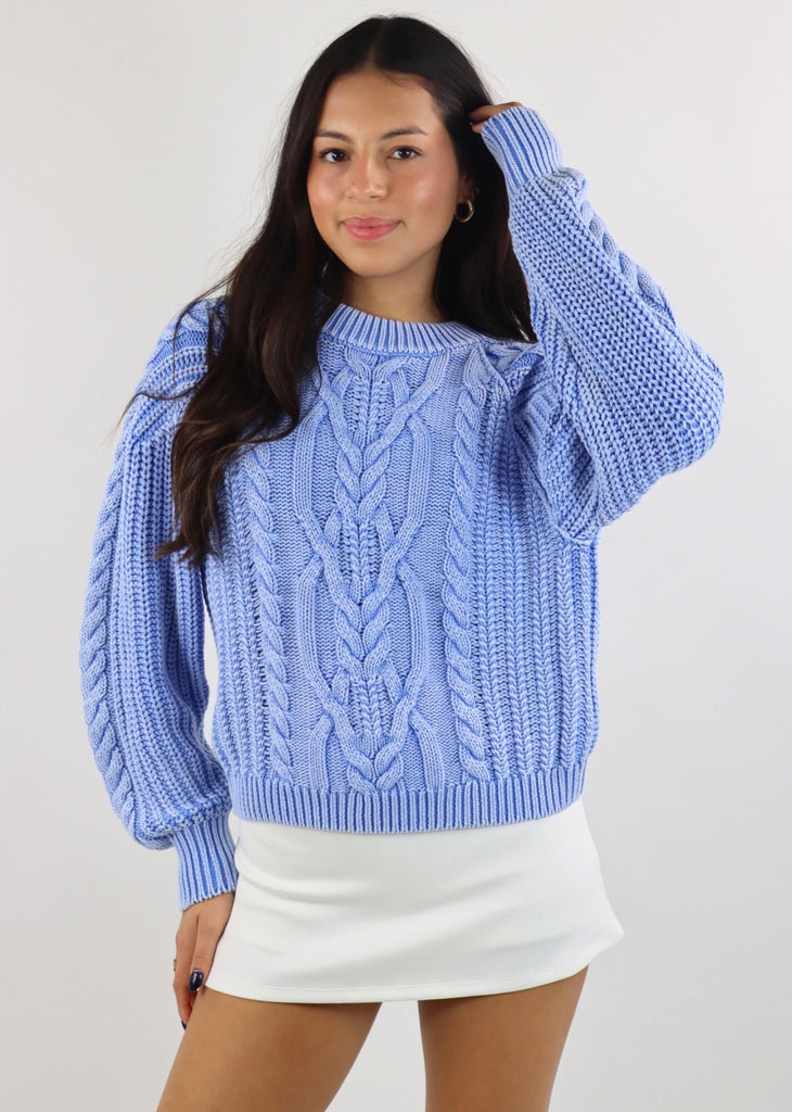 Free People Frankie Cable Knit Sweater ★ Light Blue