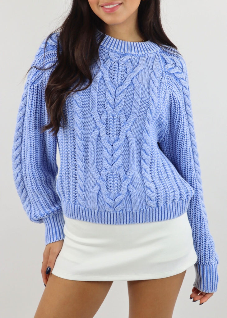 Free People Frankie Cable Knit Sweater ★ Light Blue