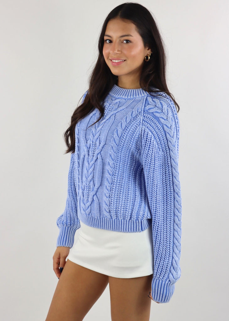 Free People Frankie Cable Knit Sweater ★ Light Blue