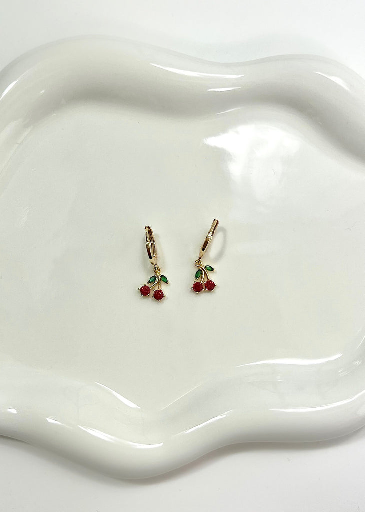 Red Cherry Wine Earrings ★ Gold