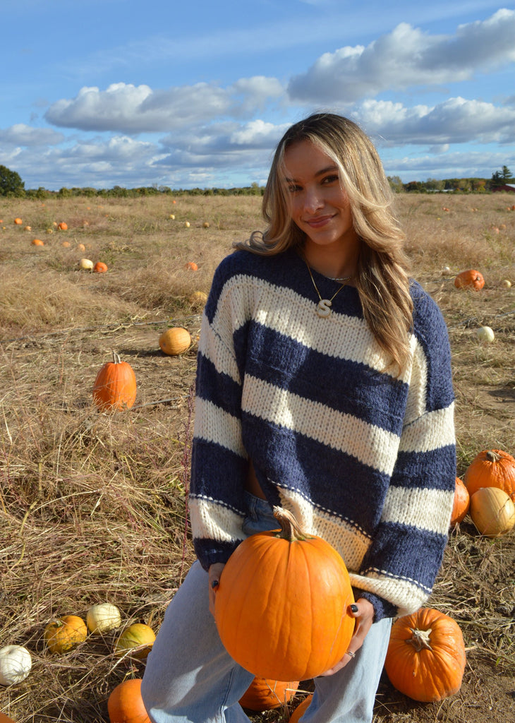 Best Time To Wear A Striped Sweater ★ Blue and Ivory