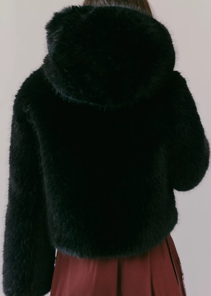 Free People Louder Please Fur Hooded Jacket ★ Black
