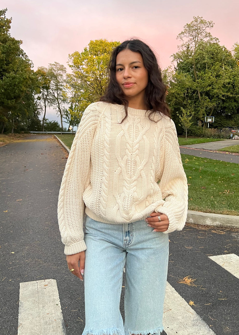 Free People Frankie Cable Knit Sweater ☆ Ivory – Rock N Rags