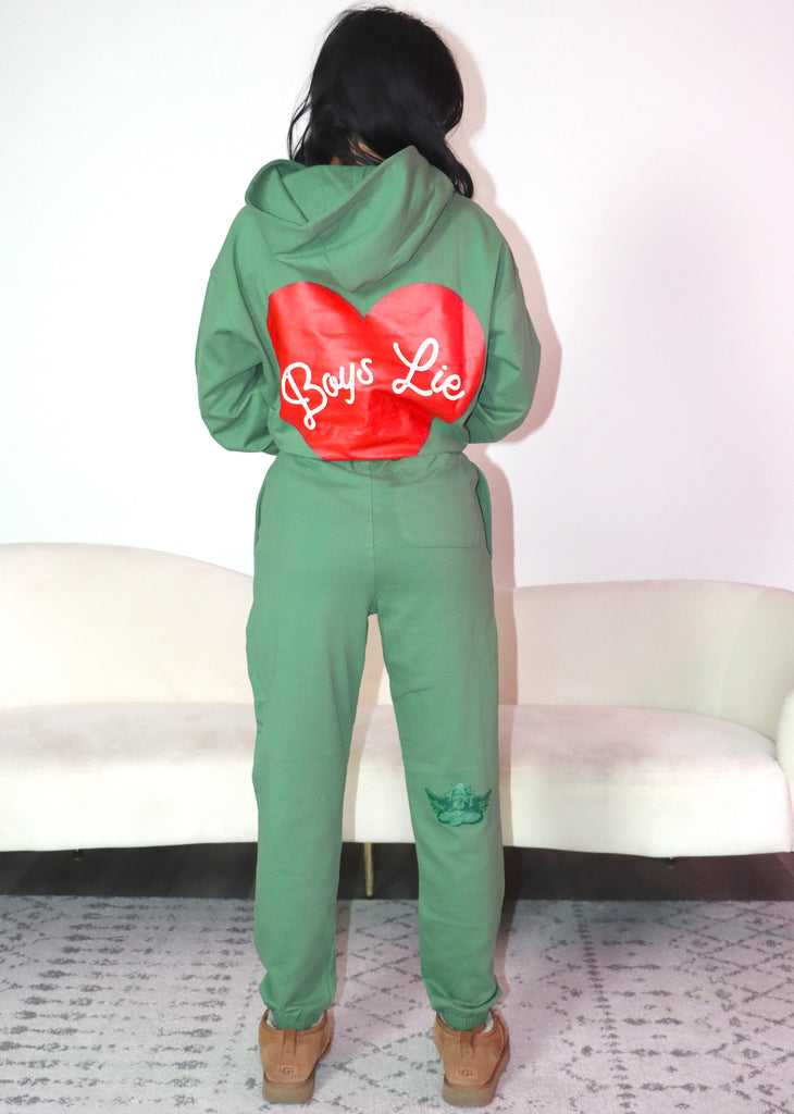 boys lie green charmer high waisted oversized sweatpants with red heart