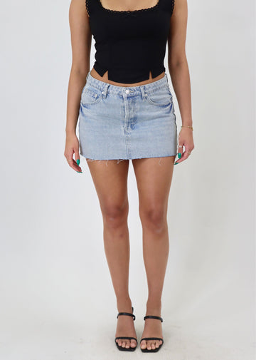 light wash mini jean skirt raw edge distressing going out bottom summer essential y2k